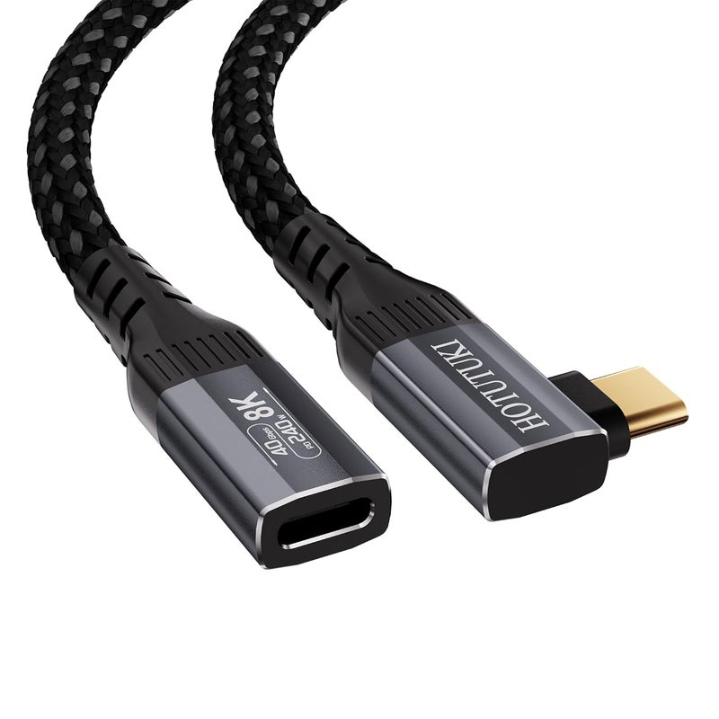 كابل تمديد USB-C بزاوية قائمة 2 قدم - متوافق مع Thunderbolt 4 و USB4، نقل بيانات بسرعة 40 جيجابت في الثانية، عرض فيديو بدقة 8K، توصيل طاقة بقدرة 240 واط، كابل تمديد قصير USB-C بزاوية 90 درجة من ذكر إلى أنثى - Image 1
