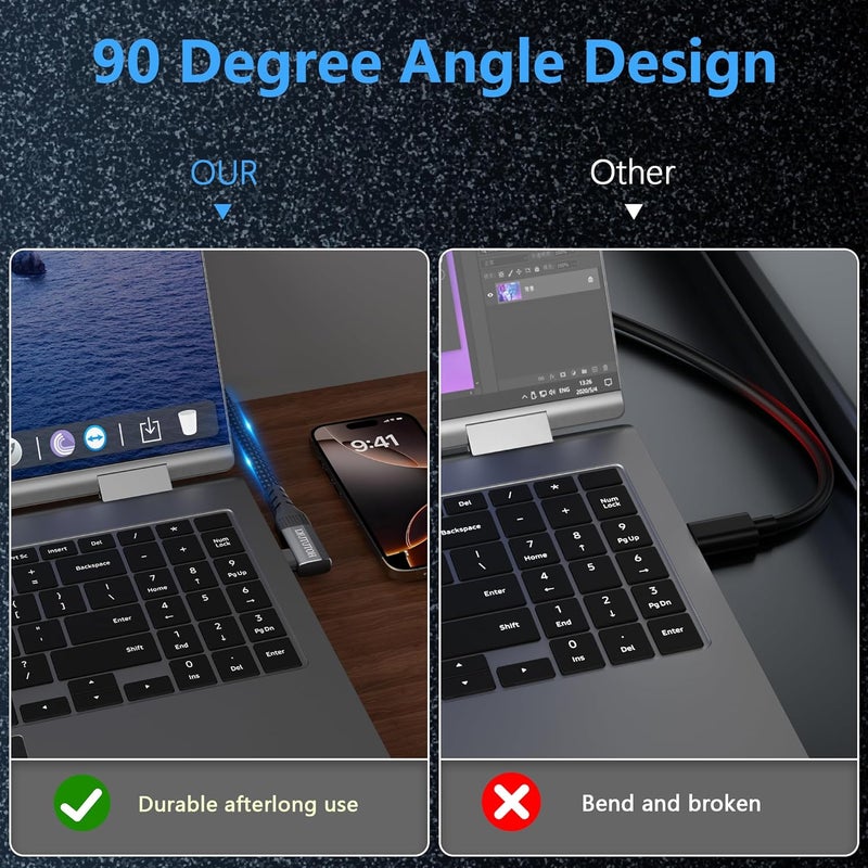 كابل تمديد USB-C بزاوية قائمة 2 قدم - متوافق مع Thunderbolt 4 و USB4، نقل بيانات بسرعة 40 جيجابت في الثانية، عرض فيديو بدقة 8K، توصيل طاقة بقدرة 240 واط، كابل تمديد قصير USB-C بزاوية 90 درجة من ذكر إلى أنثى - Image 5