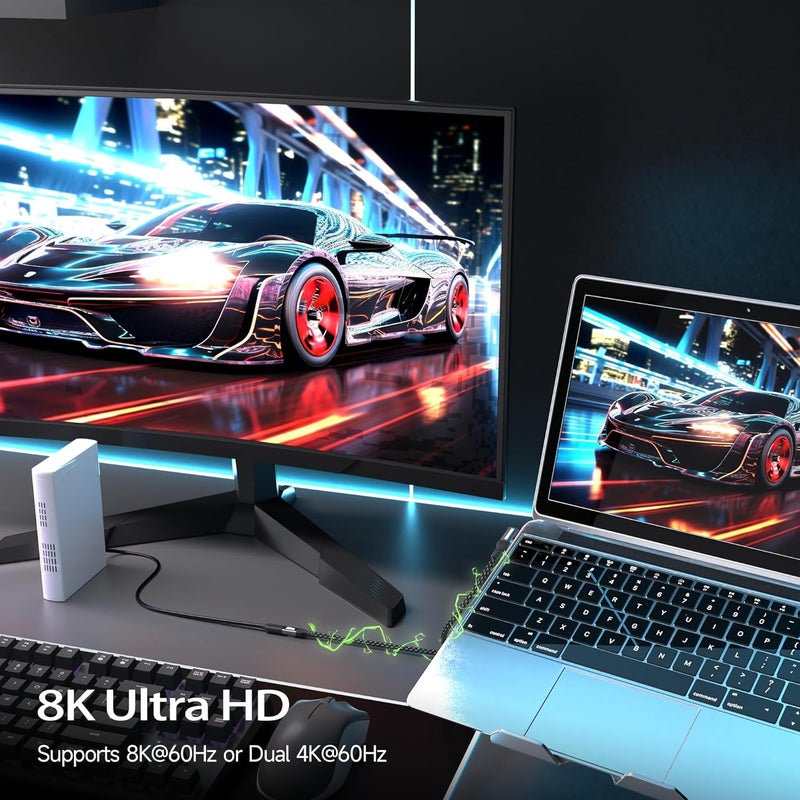 كابل تمديد USB-C بزاوية قائمة 2 قدم - متوافق مع Thunderbolt 4 و USB4، نقل بيانات بسرعة 40 جيجابت في الثانية، عرض فيديو بدقة 8K، توصيل طاقة بقدرة 240 واط، كابل تمديد قصير USB-C بزاوية 90 درجة من ذكر إلى أنثى - Image 2