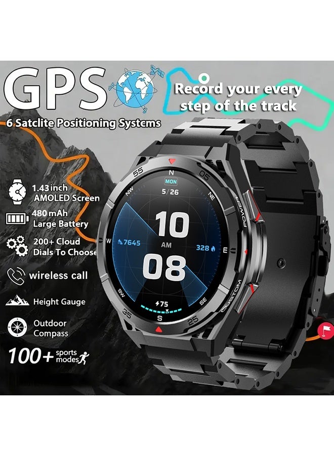 RollsTimi  Smart Watch for Men GPS Watch, 1.43" AMOLED Display, 3ATM Waterproof Men Watch, 100+ Sport Modes, Fitness Activity Tracke with Compass Pedometer Sleep Monitor, for Android iOS - Image 1