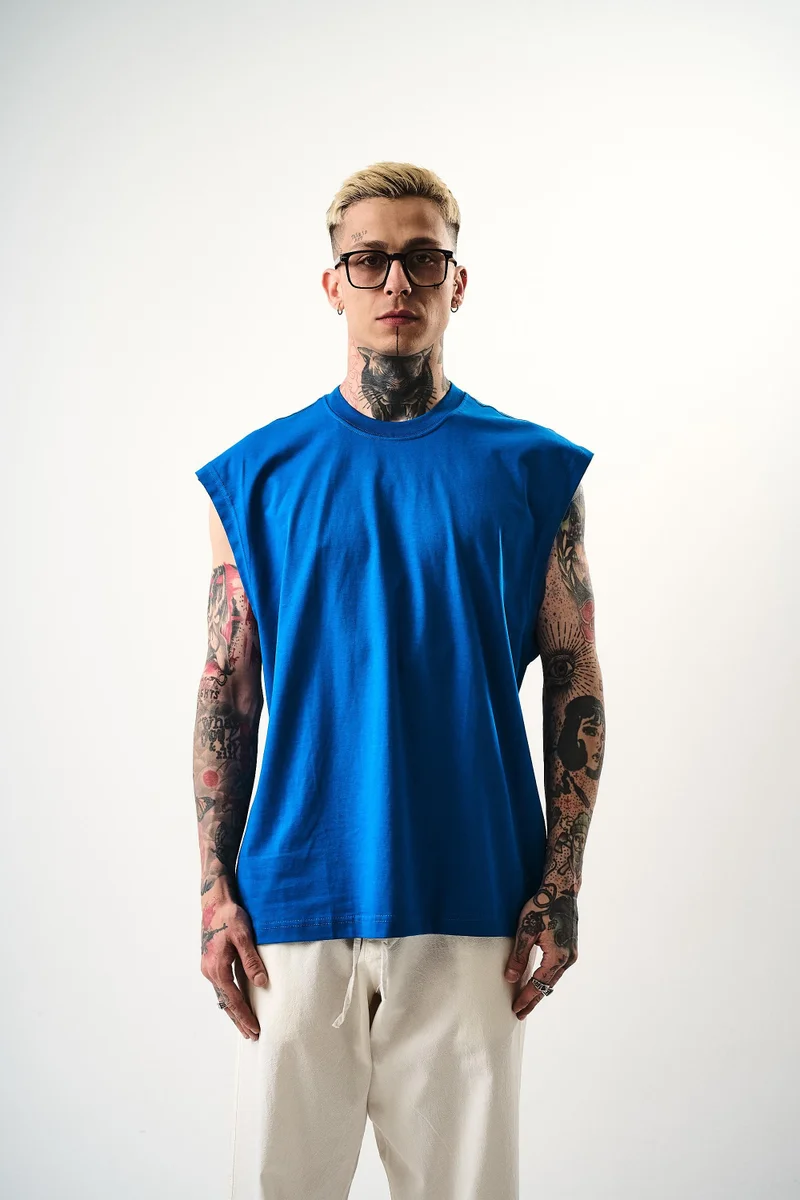 RESPIRE Men's Basic Sleeveless Oversize T-Shirt, Blue