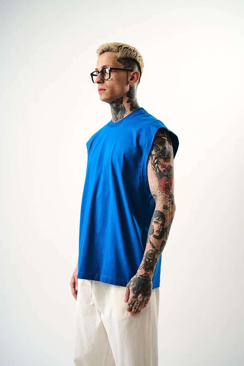 RESPIRE Men's Basic Sleeveless Oversize T-Shirt, Blue