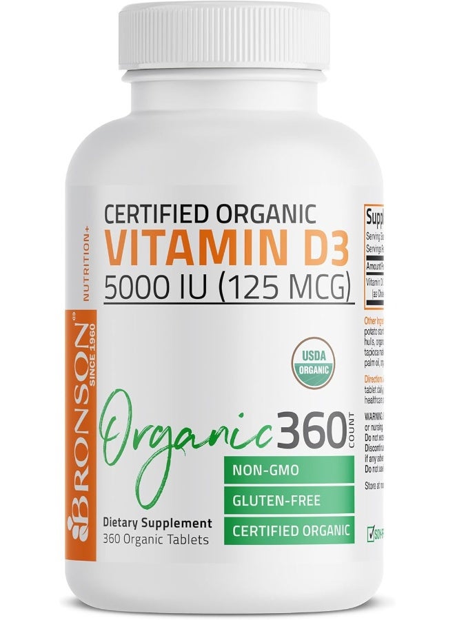 برونسون مكمل فيتامين د3 العضوي بتركيز 5000 وحدة دولية، تركيبة خالية من الكائنات المعدلة وراثيًا، 360 قرصًا - Image 4