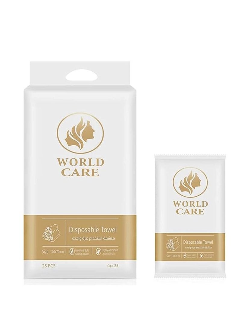 WORLD CARE One time use towel size 140X70 cm highly absorbent  gentle and soft 25 pieces - Image 1