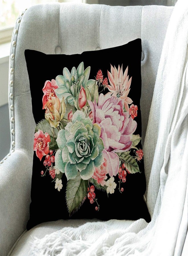 Swono Watercolor Vintage Rose Decorative Throw Pillow Cover Case, Peony Succulents Cotton Linen Outdoor Pillow Cases Square Standard Cushion Covers for Sofa Couch Bed Car 18x18 inch - Image 3