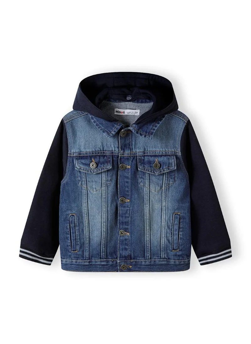 مينوتي Teen Boys Denim Jacket with Fleece Hood and Sleeves