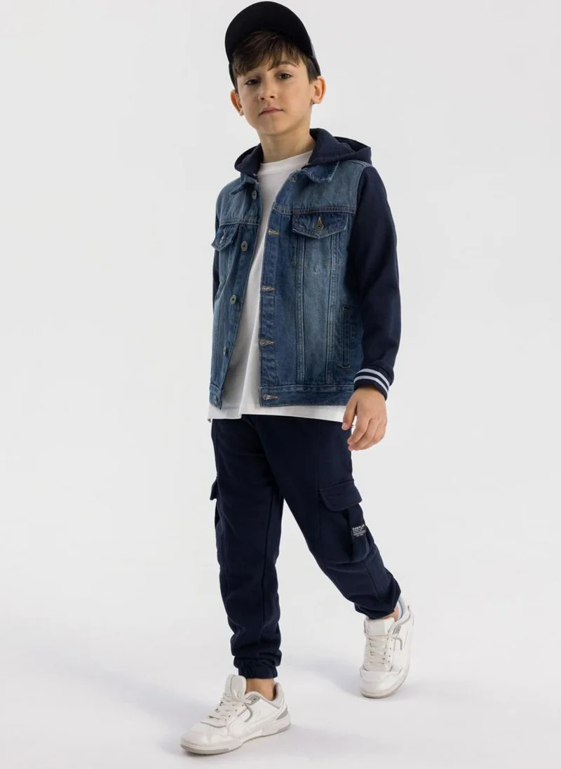 مينوتي Teen Boys Denim Jacket with Fleece Hood and Sleeves