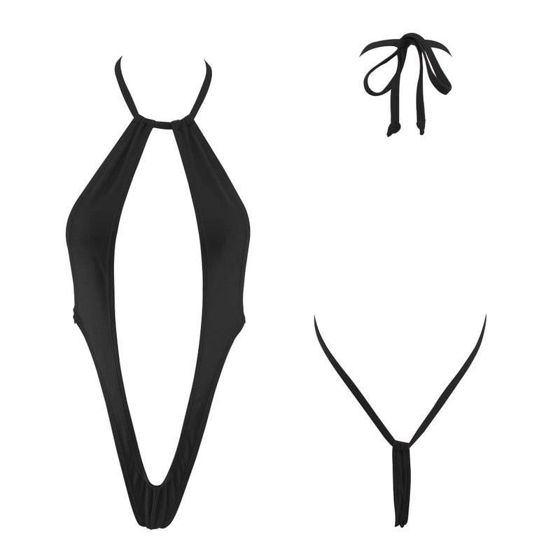 SHERRYLO Exotic Micro Mini Bikini Black Thong Swimsuit Swimwear Bathing Suit Monokini,Free Size,Black - Image 5