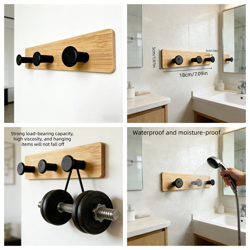 A Modern Heavy Duty Bathroom Hook With 3 Hook Rails Faux Wood Grain Design Nordic Style Home Hook Rack Waterproof Strong Load Bearing Capacity Easy To Install Wall Mounted Stylish Hook Key Hook Towel Durable Coat Rack Style 1 - Image 3