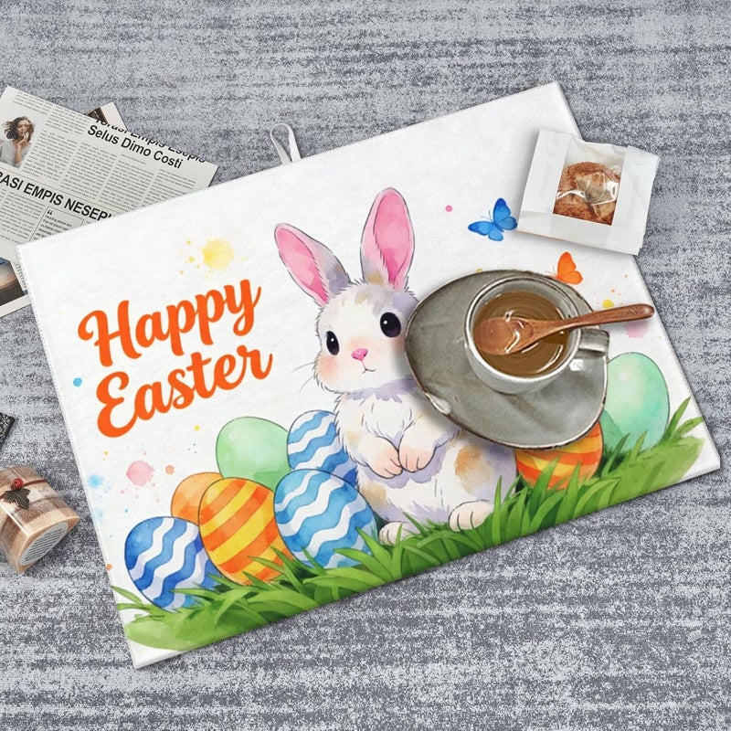 Vodbne Easter Bunny Dish Drying Mat, for Kitchen Counter Microfiber Absorbent Easter Eggs Dish Draining Reusable Washable Extra Large 18"x24" - Image 5