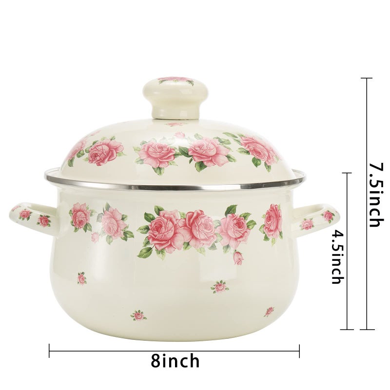 SOUJOY Enamel Stockpot with Lid, 2.8 Quart Retro Cooking Pot, Vintage Floral Stew Bean Simmer Pot with Handle, Kitchen Soup Pot, Safe for Induction Cookers, Gas Stove - Image 2