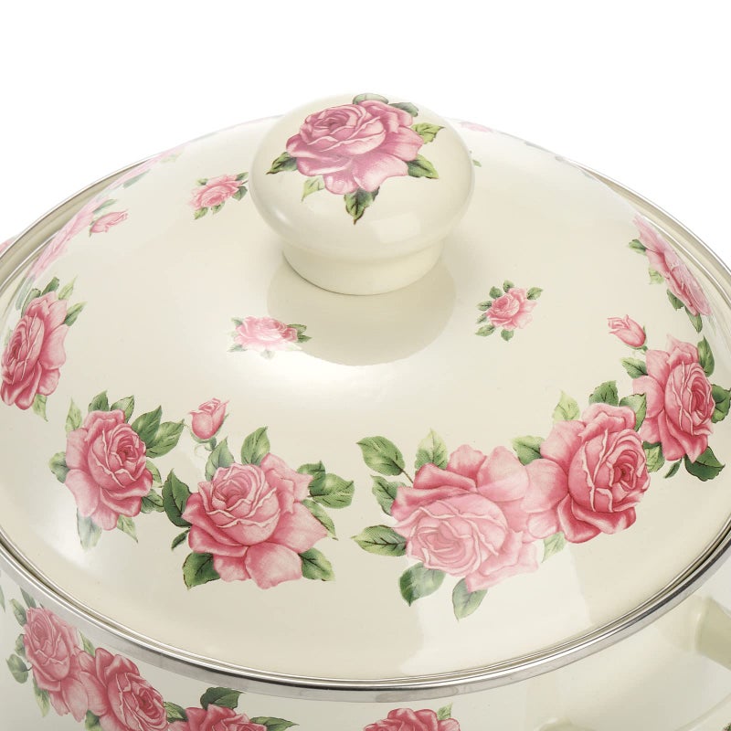 SOUJOY Enamel Stockpot with Lid, 2.8 Quart Retro Cooking Pot, Vintage Floral Stew Bean Simmer Pot with Handle, Kitchen Soup Pot, Safe for Induction Cookers, Gas Stove - Image 5