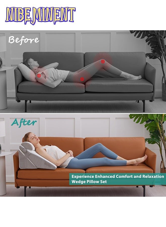 NIBEMINENT Wedge Pillow Headboard, 3PCS Orthopedic Bed Wedge Pillows Set for After Surgery, Adjustable Pillow Wedge for Acid Reflux&Back Pain Relief, Sleeping, Back Pillow for Bed Sitting Up, White/Grey - Image 5