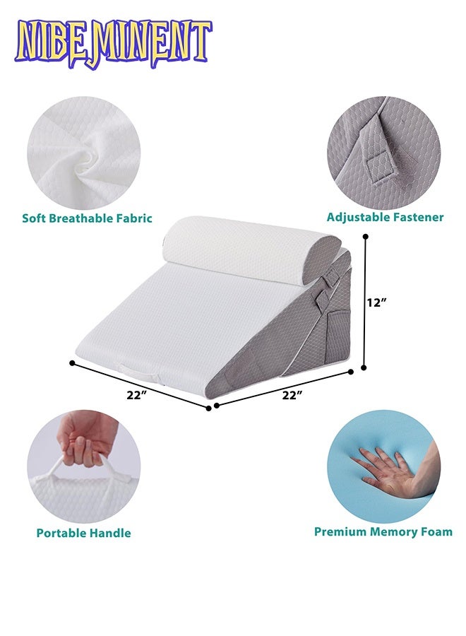 NIBEMINENT Wedge Pillow Headboard, 3PCS Orthopedic Bed Wedge Pillows Set for After Surgery, Adjustable Pillow Wedge for Acid Reflux&Back Pain Relief, Sleeping, Back Pillow for Bed Sitting Up, White/Grey - Image 4