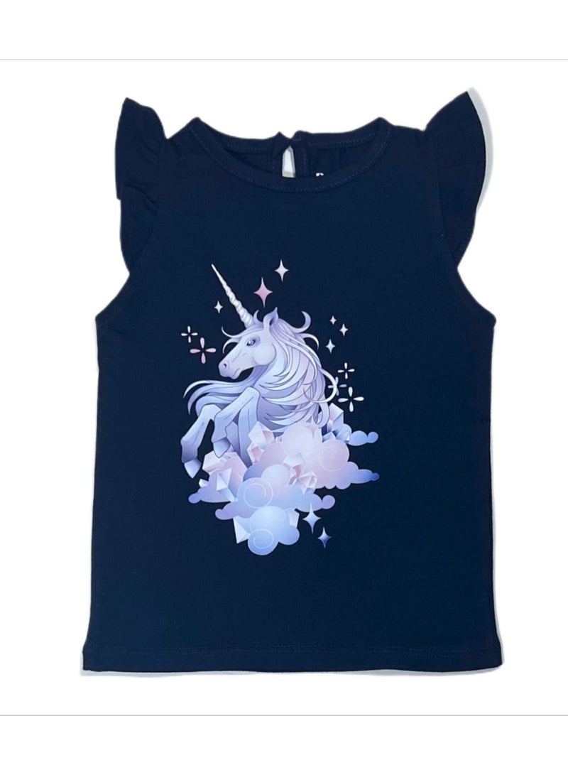 Unicorn cotton set (Blue t-shirt + Light grey leggings)