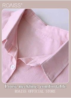 roaiss Ladies 2 Piece Set New Trend Fashion Classic Solid Color Cotton Linen Shirt Suit Summer Spring Plus Size Clothes for Women Breathable and Cool Long-Sleeve Lapel Shirt Loose Pants  - Image 5