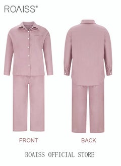 roaiss Ladies 2 Piece Set New Trend Fashion Classic Solid Color Cotton Linen Shirt Suit Summer Spring Plus Size Clothes for Women Breathable and Cool Long-Sleeve Lapel Shirt Loose Pants  - Image 2