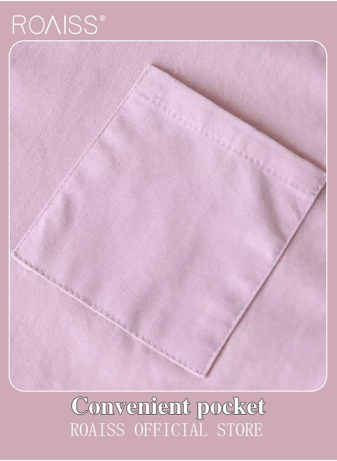 roaiss - Ladies 2 Piece Set New Trend Fashion Classic Solid Color Cotton Linen Shirt Suit Summer Spring Plus Size Clothes for Women Breathable and Cool Long-Sleeve Lapel Shirt Loose Pants - Image 1
