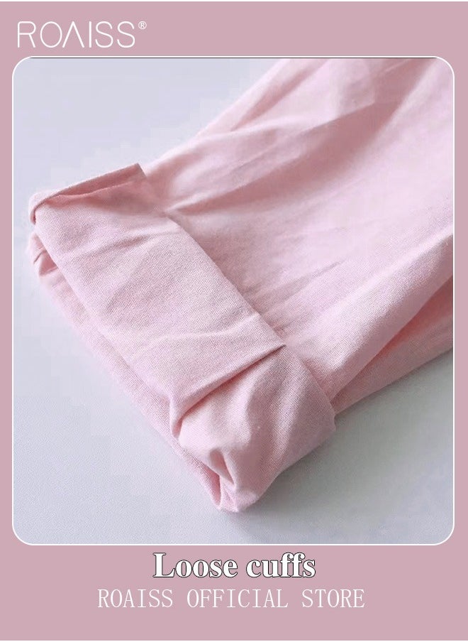 roaiss - Ladies 2 Piece Set New Trend Fashion Classic Solid Color Cotton Linen Shirt Suit Summer Spring Plus Size Clothes for Women Breathable and Cool Long-Sleeve Lapel Shirt Loose Pants - Image 1
