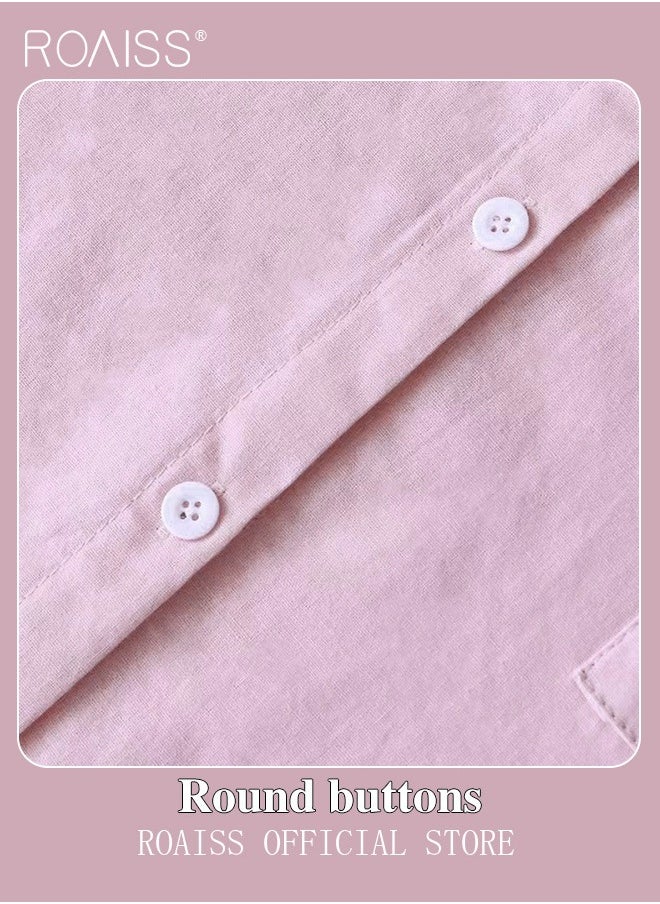 roaiss - Ladies 2 Piece Set New Trend Fashion Classic Solid Color Cotton Linen Shirt Suit Summer Spring Plus Size Clothes for Women Breathable and Cool Long-Sleeve Lapel Shirt Loose Pants - Image 1
