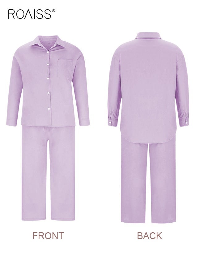 رويس طقم سيدات مكون من قطعتين موضة جديدة موضة كلاسيكية كلاسيكية كلاسيكية كلاسيكية بلون القطن الكتان قميص قطن سادة صيفي ربيعي، ملابس نسائية بأكمام طويلة مسامية ورائعة قميص بأكمام طويلة وبنطال فضفاض - Image 4