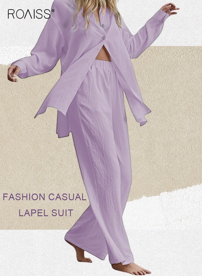 رويس طقم سيدات مكون من قطعتين موضة جديدة موضة كلاسيكية كلاسيكية كلاسيكية كلاسيكية بلون القطن الكتان قميص قطن سادة صيفي ربيعي، ملابس نسائية بأكمام طويلة مسامية ورائعة قميص بأكمام طويلة وبنطال فضفاض - Image 2