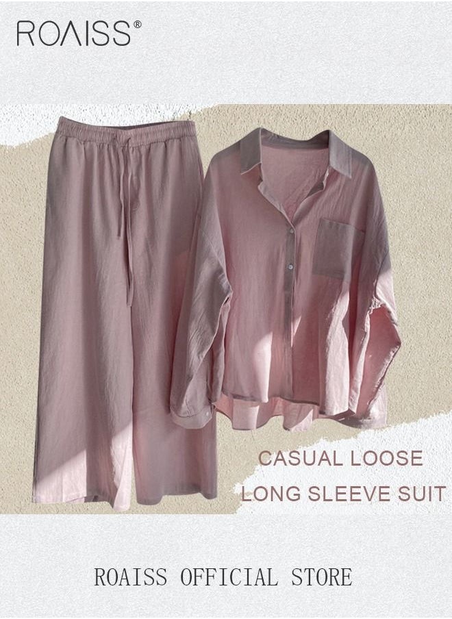 Ladies 2 Piece Set New Trend Fashion Cotton Linen Shirt Suit Loose Pants Summer Spring Clothes for Women Breathable and Cool Long-Sleeve Lapel Shirt - pzsku/Z0C17483A87F36A8F7B63Z/45/_/1688548164/d27a81ee-34e4-4ff9-b35f-81720436f14e