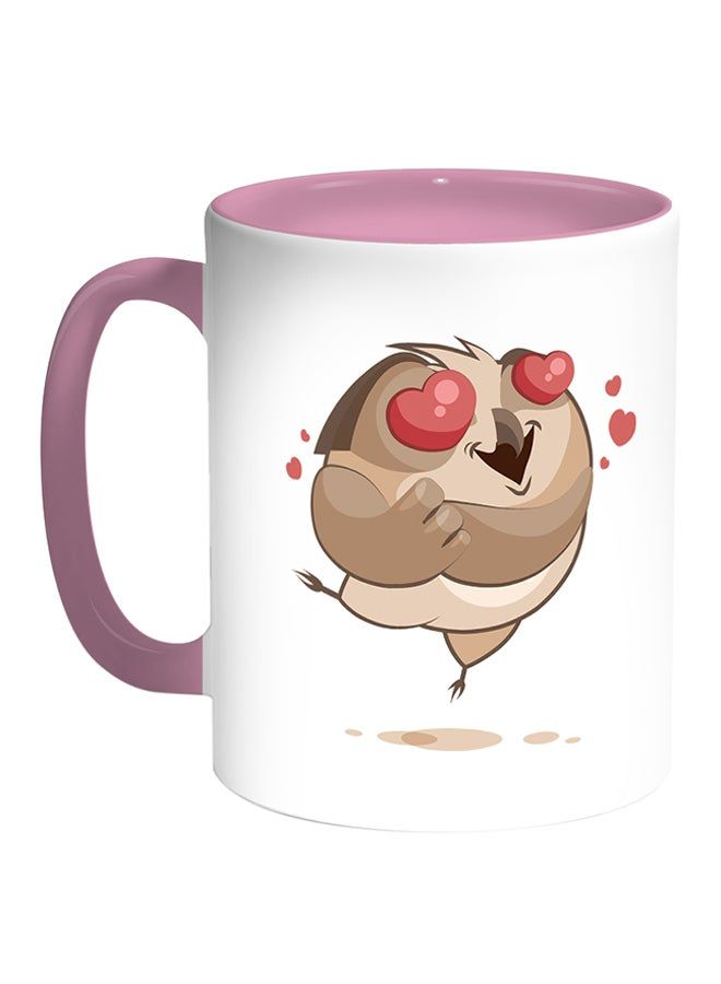 RKN Owl Printed Coffee Mug White/Pink 11ounce - Image 1