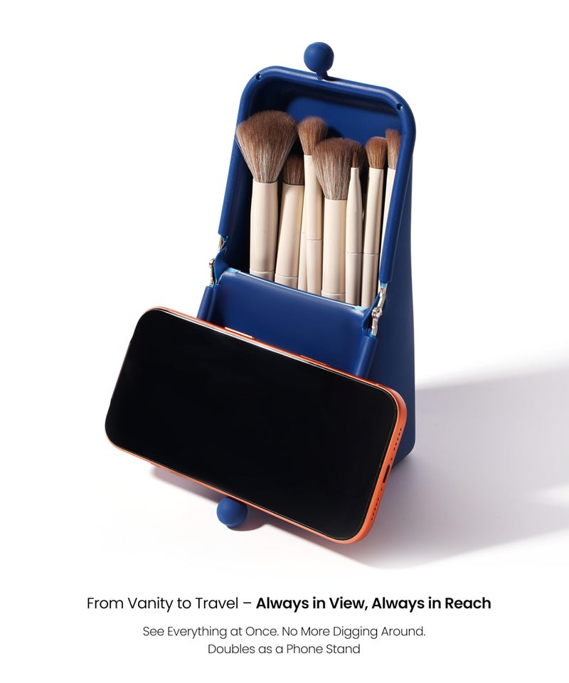 APT 1101 Makeup Brush Holder Travel Cosmetic Bag with Suction Base, Portable Cosmetic Organizer for Travel & Home, Organizer for Brushes, Beauty Tools & Accessories (Navy) - Image 5