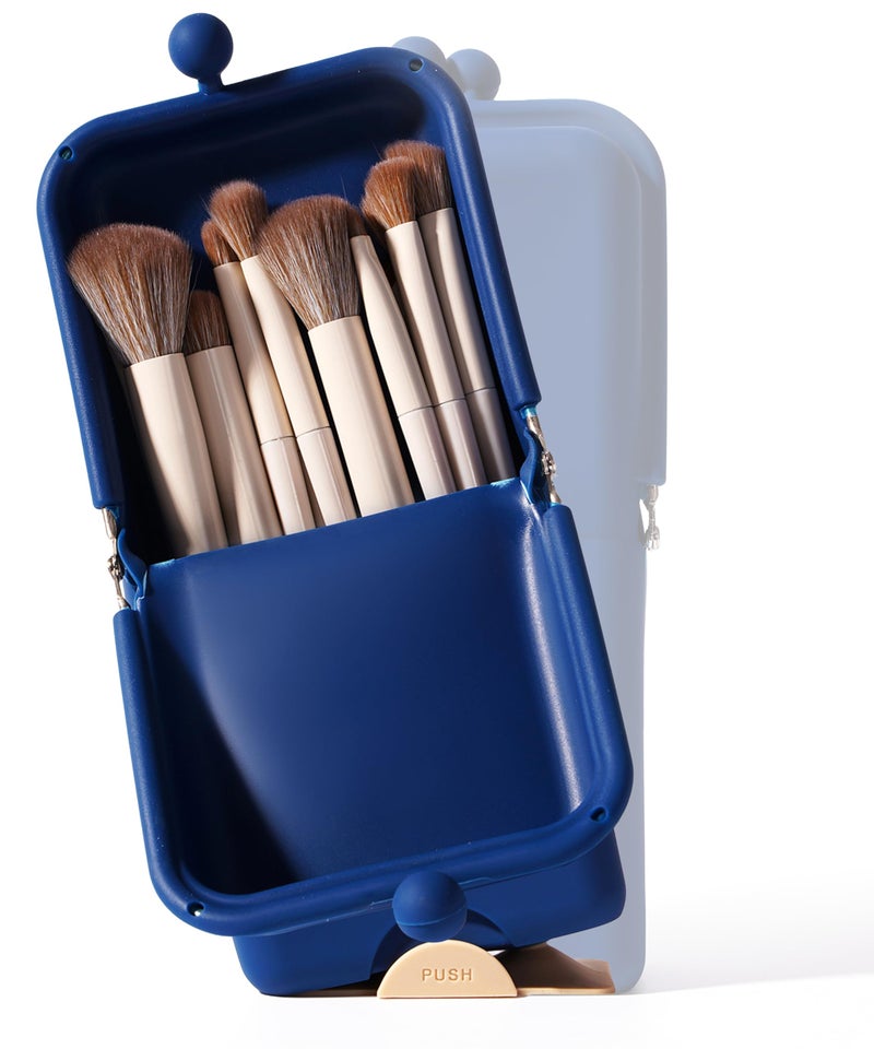 APT 1101 Makeup Brush Holder Travel Cosmetic Bag with Suction Base, Portable Cosmetic Organizer for Travel & Home, Organizer for Brushes, Beauty Tools & Accessories (Navy) - Image 1