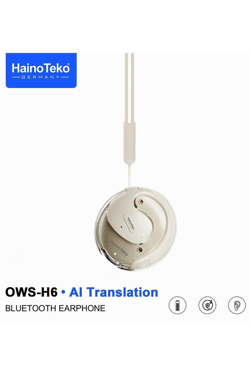 Haino Teko OWS-H6 Bluetooth Earphones Silver – Hi-Res Audio Wireless Earbuds with AI Translation Feature, Universal Compatibility with Android and iOS Devices, Comfortable Fit, Noise Isolation, Long Battery Life, Perfect for Travel, Calls, and Music - Image 1