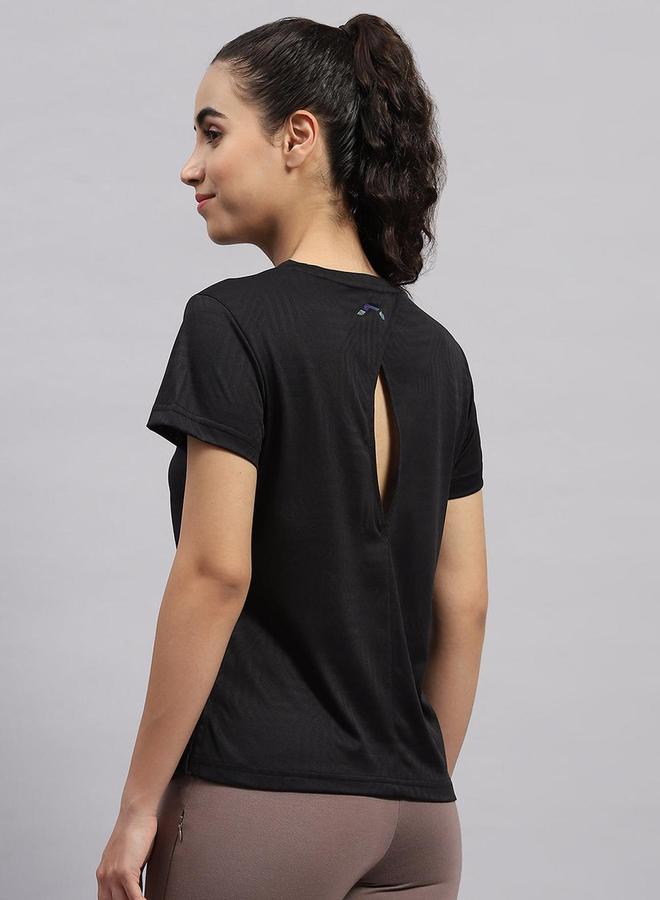 Rock.it Women Black Solid Round Neck Short Sleeve Top - Image 4