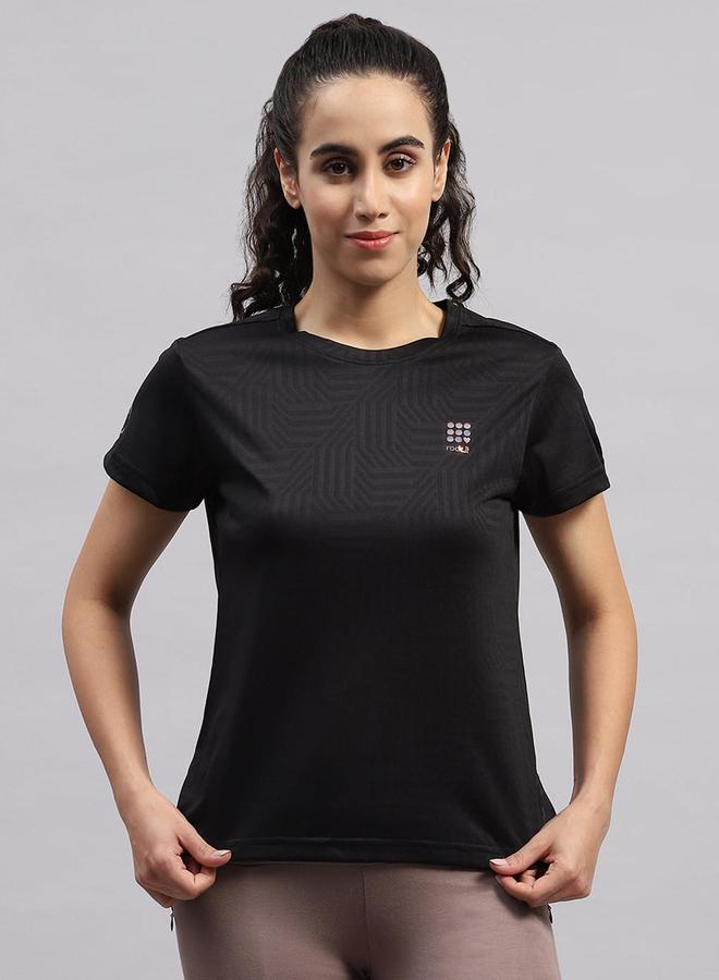 Rock.it Women Black Solid Round Neck Short Sleeve Top - Image 1