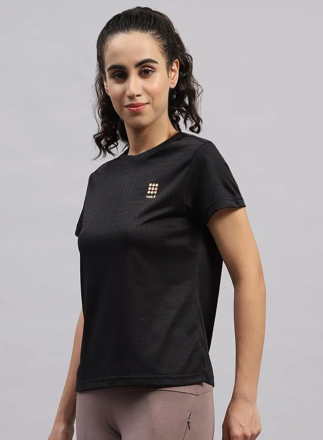 Rock.it Rock.it Women Black Solid Round Neck Short Sleeve Top