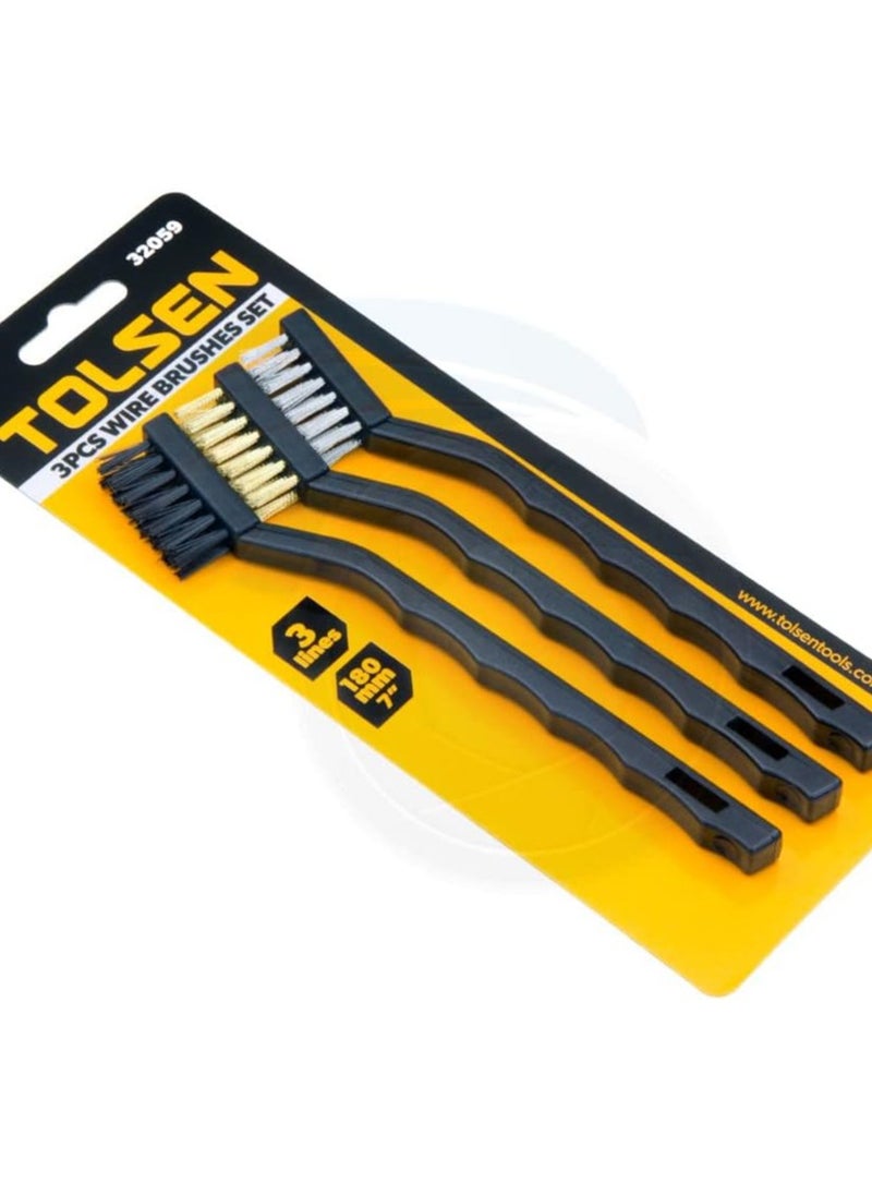 TOLSEN Tolsen 3Pcs Wire Brush Set Clean Brushes Steel Brass Nylon Metal Rust Paint Remover  - Image 1