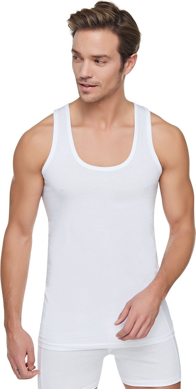 Tutku Men's White 6 Pcs 100% Cotton Combed Singlet 