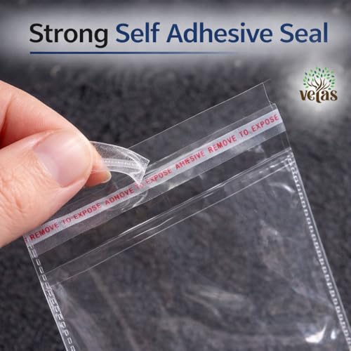 VETAS Clear Polythene Resealable Bags | Self-Adhesive BOPP Plastic Pouches for Jewellery, Small Storage & Packaging |Transparent Plastic Bags, Pack of 200 (4 x 8 inch 10.16 x 20.5 cm) - Image 5