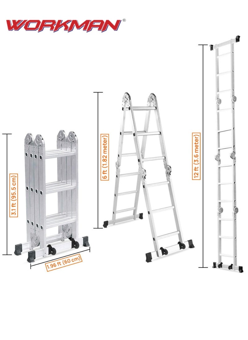 Workman - Aluminum Ladder Multi-Purpose 4x3 – Lightweight, Versatile, and Heavy-Duty for Home and Professional Use | 3.12 meter - Image 1