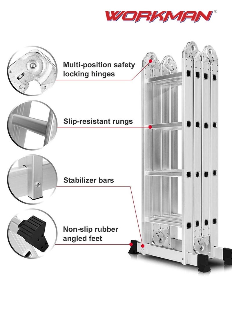 Workman - Aluminum Ladder Multi-Purpose 4x3 – Lightweight, Versatile, and Heavy-Duty for Home and Professional Use | 3.12 meter - Image 1