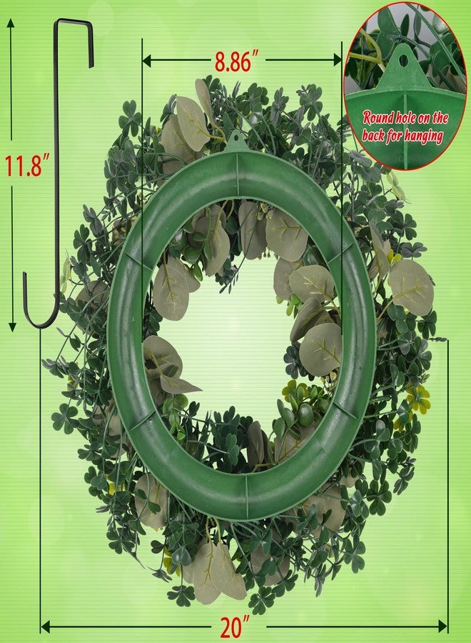 luck sea St Patricks Day Artificial Eucalyptus Wreath Saint Patrick Decorations for Front Door - St Paddys Shamrock Decor for Irish March Home Wall Porch Party Supplies - Image 4