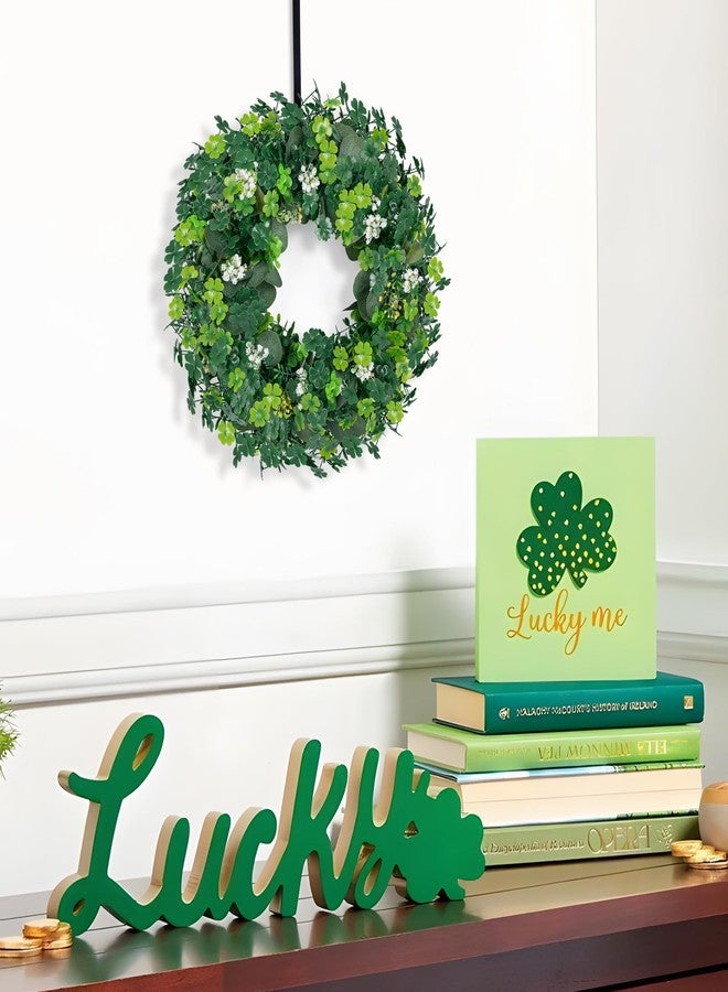 luck sea St Patricks Day Artificial Eucalyptus Wreath Saint Patrick Decorations for Front Door - St Paddys Shamrock Decor for Irish March Home Wall Porch Party Supplies - Image 3