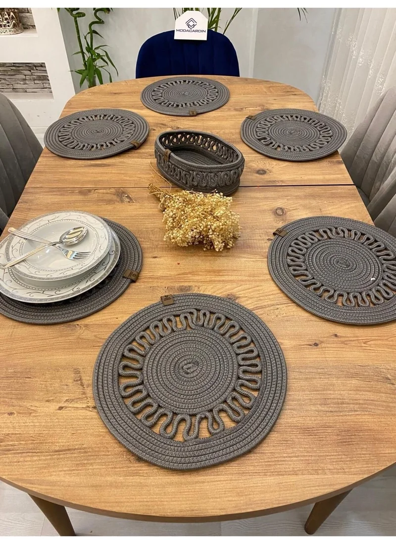 BDZ Deri BDZ Leather Jute Wicker American Service Plate and Basket 7 Pieces