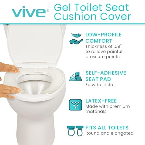 Vive Gel Toilet Seat Cushion Cover - Raised Padded Riser Cushion for Elongated, Standard, and Commode Chairs- Seat Warmer Pressure & Pain Relief Comfort- Adhesive Donut Pad for Elderly, Seniors - Image 2