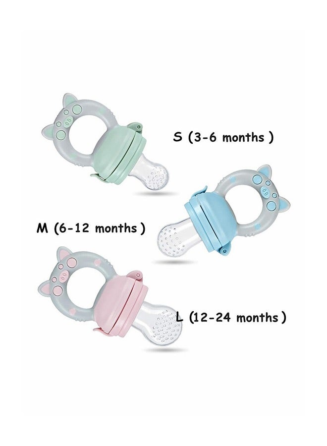 Baby Fresh Fruit Food Feeder Nibbler Pacifier gy Handle Training Massaging Toy Teether Food Grade Soft Safe BPA-Free Silicone Pouches Babies Toddlers Infants Kids 3 Pack - Image 3