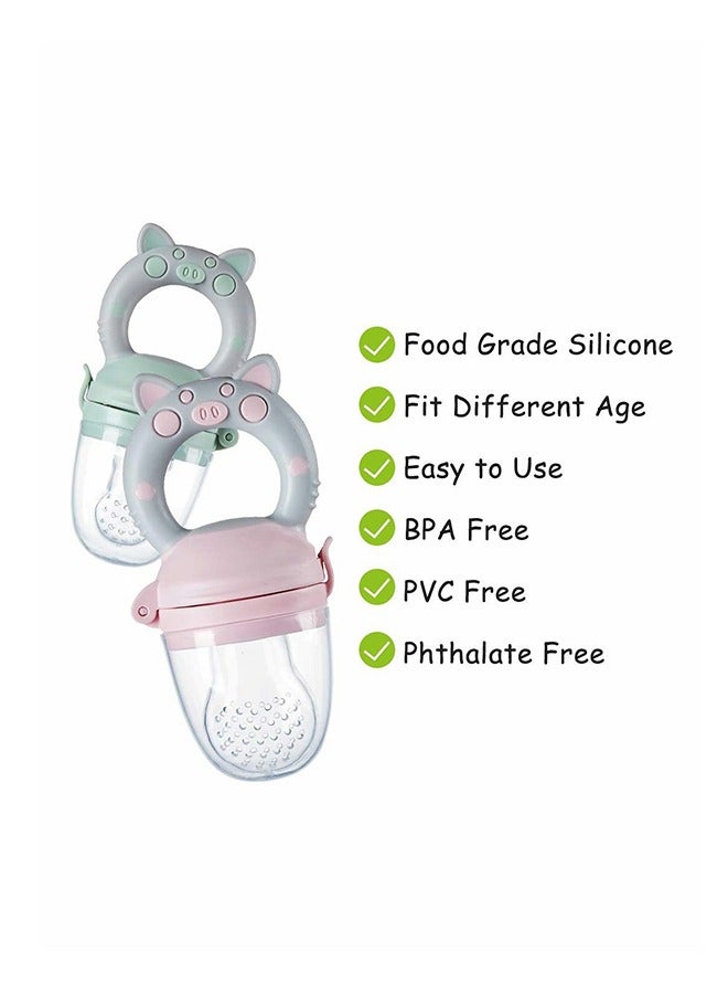 Baby Fresh Fruit Food Feeder Nibbler Pacifier gy Handle Training Massaging Toy Teether Food Grade Soft Safe BPA-Free Silicone Pouches Babies Toddlers Infants Kids 3 Pack - Image 2