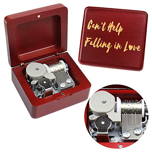 Sinzyo Music Box Vintage Wood Carved Mechanism Musical Boxs Gift for Birthday Valentine's Day Christmas Day(Can't Help Falling in Love-Wine red Wood Box-Wine Red Box) - Image 1