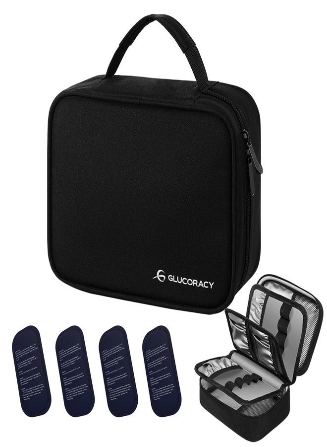 Glucoracy Large Insulin Cooler Travel Case,Medication Cooler Bag with 4 * 160g Reusable Ice Packs for Insulin Pens and Diabetic Supplies, Diabetic Care Kits Organizer with Handle Design, Black - Image 1