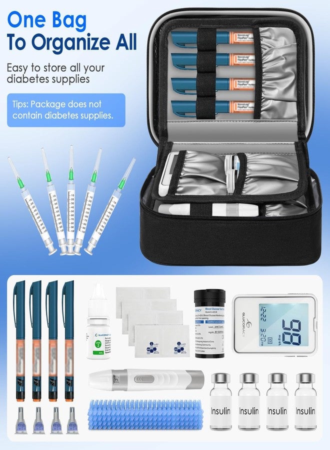 Glucoracy Large Insulin Cooler Travel Case,Medication Cooler Bag with 4 * 160g Reusable Ice Packs for Insulin Pens and Diabetic Supplies, Diabetic Care Kits Organizer with Handle Design, Black - Image 3
