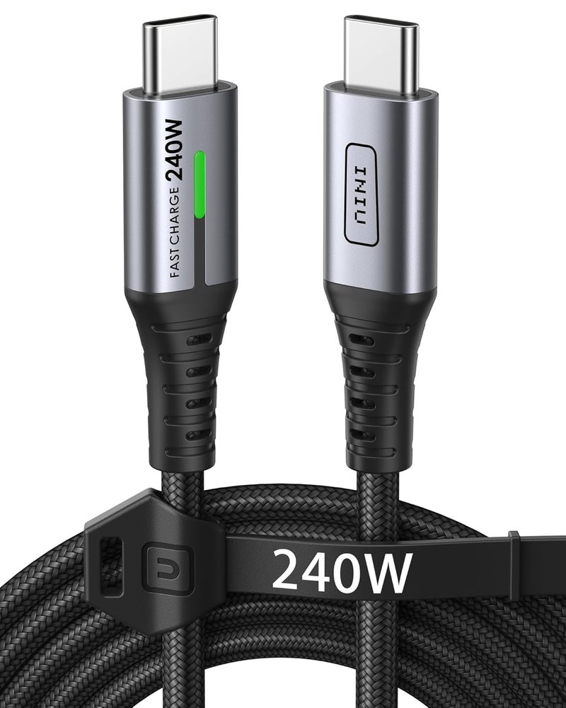 INIU كابل Type C بطول 2 متر، بقدرة 240 واط، كابل شحن مضفر من النايلون، كابل USB C شحن فائق السرعة متوافق مع iPhone 17 16 15 Pro Max وSamsung S25 S24 S23 وNintendo Switch 2 وSteam Deck وأجهزة الكمبيوتر المحمولة وغيرها. - Image 1