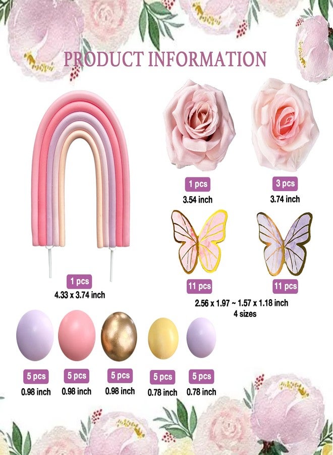 SONICEBUY 52Pcs Rainbow Cake Topper Butterflies Cake Decorations with Colorful Balls Flower Cake Toppers for Women Girls Kids Birthday Baby Shower Wedding Rainbow Flower Butterfly Themed Party Supplies - Image 3